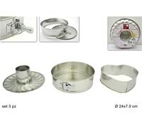 SET 3 TEGLIE CIAMBELLA TORTA TONDE APRIBILI, TRIS STAMPI FORME DIAM.24XH.7,5CM