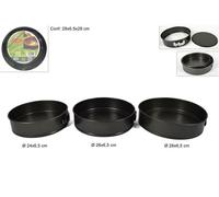 SET 3 TEGLIE TORTA TONDE ANTIADERENTI APRIBILI STAMPI FORME D.24,26,28XH.6,5CM