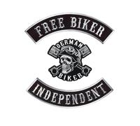 Set 3 Toppe Patch Grandi Arco Free Biker Independent + Teschio Skull German Biker Centrale, patch ricamate termoadesive, Patch iron motorcycle per giubbotti, giacche e Gilet