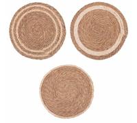 Set 3 Tovaglietta tonda con intreccio di foglie naturali ø 40 cm, Natural