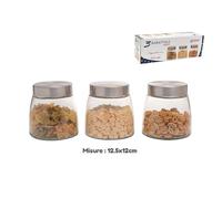 SET 3 TRIS BARATTOLI CON COPERCHIO VETRO CONTENITORI PASTA BISCOTTI 850ML 747646