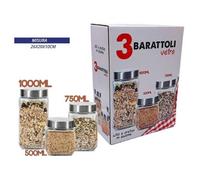 SET 3 TRIS BARATTOLI VETRO CON COPERCHIO METALLO CONTENITORI PASTA BISCOTTI