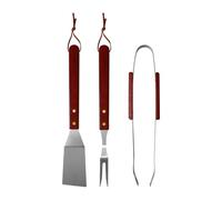Set 3 Utensili Barbecue in Acciaio Inox con Manici in Legno: Paletta 33,5 cm, Pinza 32,5 cm, Forchettone 33 cm