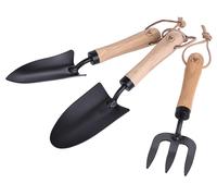 Set 3 Utensili da Giardino Cazzuola Forchetta e Trapiantatrice con Manico in Legno