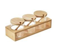 Set 3 Vasetti Vetro con Base Bamboo e Cucchiaino 28x9,3x10 cm - Leone
