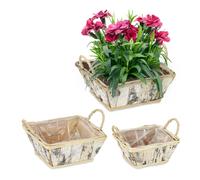 Set 3 vasi decorativi legno fioriere quadrati portafiori piante interno manici
