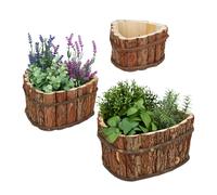 Set 3 vasi in legno di corteccia Fioriere decorative per esterni 3 misure