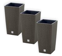 Set 3 vasi quadrati Rato Square moderni simil rattan fioriera plastica e legno