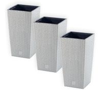 Set 3 vasi quadrati Rato Square moderni simil rattan fioriera plastica e legno