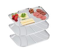 Relaxdays Vassoi Acciaio Inox, Set da 3 Piatti da Portata, Servizio Merenda e Aperitivo di Salumi e Formaggi, Argentato, 1,5 x 39 x 27,5 cm