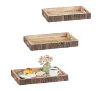 Set 3 Vassoi Portata Legno Mango Manici Porta Tazzine Centrotavola V. Misure