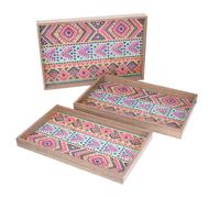 Set 3 Vassoi Rettangolari da Cucina in Legno Arancione Multicolor