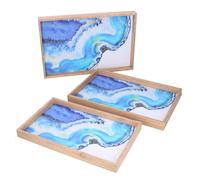 Set 3 Vassoi Rettangolari da Cucina in Legno Azzurro