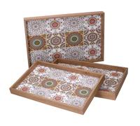 Set 3 Vassoi Rettangolari da Cucina in Legno Multicolor
