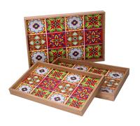 Set 3 Vassoi Rettangolari da Cucina in Legno Multicolor