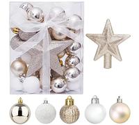 Set 30 pezzi Mini palline di Natale con gancio, 3 cm piccole bianche e dorate, Decorazioni per l'albero di Natale da tavolo