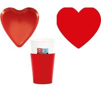 Set 32 pezzi - Kit Coordinato tavola CUORI ROSSO BIODEGRADABILE - decoro buffet feste - 8 piatti cuore ROSSO + 8 Bicchieri + 16 tovaglioli
