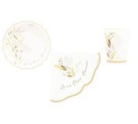 Set 32 pezzi - Kit Coordinato tavola PRIMA COMUNIONE LIBERTY COMPOSTABILE Bimbo/a - Colore AVORIO e CREMA con Calice e spighe - decoro buffet feste - 8 piatti + 8 Bicchieri + 16 tovaglioli
