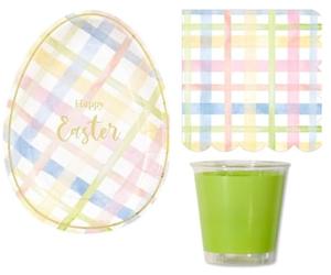 SET 34 PZ - COORDINATO tavolo PASQUA - Happy Easter - con scritta Happy Easter oro Lucido - Kit Festa MONOUSO per 8 Ospiti - addobbo decoro tavola PASQUALE - servizio di Pasqua