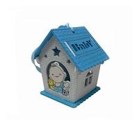 Set 36 bomboniera battesimo casetta in legno con bimbo con oca rosa o celeste