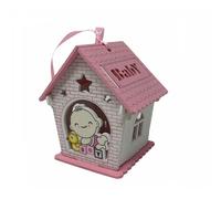 Set 36 bomboniera battesimo casetta in legno con bimbo con oca rosa o celeste