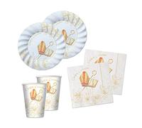 Set 36 pezzi - Kit Coordinato tavola SANTA CRESIMA - Colore Bianco e Crema con Bastone e Cappello Vescovale e Bibbia - decoro buffet feste - 8 piatti + 8 Bicchieri + 20 tovaglioli