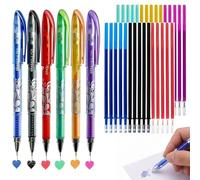 Set 36 Pezzi Penne Cancellabili e Ricariche, 6 Penne Gel Colorate con 30 Refill Inchiostro Termosensibile, Punta 0,7mm per Scuola e Ufficio, Compatibili con, Multicolore