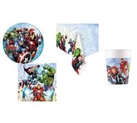 Set 37pz - Kit Coordinato tavola AVENGERS con Capitan America, Ironman, Hulk, Thor - decoro tavola buffet feste, party per bambini - 8 piatti +8 bicchieri + 20 tovaglioli + 1 tovaglia
