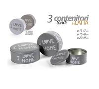 SET 3PZ CONTENITORI IN LATTA BARATTOLO CUCINA TONDO ASSORTITI I LOVE HOME 710513