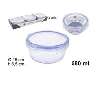 SET 3PZ CONTENITORI PER ALIMENTI VETRO TONDO CON COPERCHI PLASTICA 580ML 110549