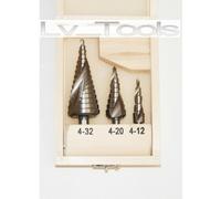 SET 3pz FRESE A GRADINO CONICHE HSS DA 4-32mm TAGLIO ELICOIDALE FRESA CONICA