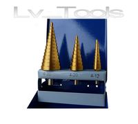 SET 3pz FRESE ALLARGAFORO A GRADINO HSS 4-30mm SCALINO CONICA