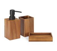 Set 3x Accessori Bagno in Acacia - Porta Spazzolino Portasapone Poggia Saponetta