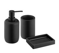 Set 3x Accessori Bagno - Porta Spazzolino Portasapone Poggia Saponetta - Nero