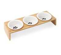 Set 3x Ciotola cane gatto ceramica 360ml rialzata bambù scodelle supporto legno