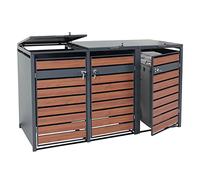 Set 3x copribidoni box spazzatura rifiuti HWC-J81 XL 98x205x117cm acciaio inox antracite ciliegio