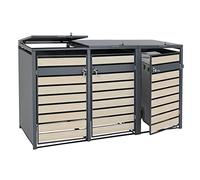 Set 3x copribidoni box spazzatura rifiuti HWC-J81 XL 98x215x117cm acciaio antracite faggio