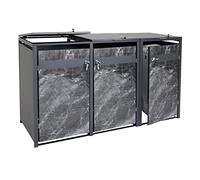 Set 3x copribidoni box spazzatura rifiuti HWC-J82 80x200x117cm acciaio inox antracite marmo scuro
