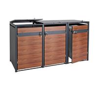 Set 3x copribidoni box spazzatura rifiuti HWC-J82 XL 98x217x117cm acciaio inox antracite ciliegio