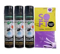 SET: 3x Insetticida Spray RAGNATELE, Specifico Per Il Trattamento Di Ragni e Contro La Formazione Delle Ragnatele, Ad Azione Rapida 400ml + Panno SOFT In Lattice, Formato 30x30