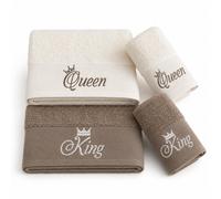 Set 4 Asciugamani King Queen Puro Cotone 350 g/m² Made in Italy