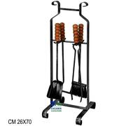 SET 4 ATTREZZI PER CAMINO A VALIGETTA CM 26X70 IN FERRO MANICI IN LEGNO ART 1095