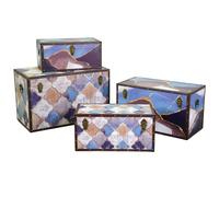 Set 4 Bauli in Similpelle blu marocco rettangolari