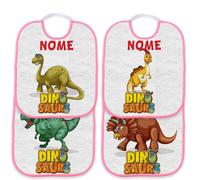 Set 4 Bavaglino Asilo con elastico personalizzabile con nome Dinosauri Rosa