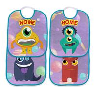 Set 4 Bavaglino Asilo con elastico personalizzabile con nome Mostri Azzurro