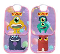 Set 4 Bavaglino Asilo con elastico personalizzabile con nome Mostri Rosa