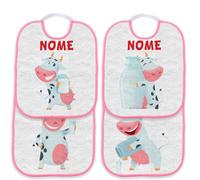 Set 4 Bavaglino Asilo con elastico personalizzabile con nome Mucca carolina Rosa