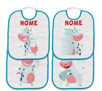Set 4 Bavaglino Asilo con elastpersonalizzabile con nome Mucca Carolina Azzurro