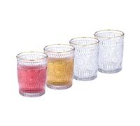 Relaxdays Set da 4 Bicchieri Vetro, Volume 300 ml, Design Boho Vintage, Bordo Oro, Tazze Acqua e Bibite, Trasparente