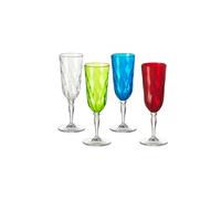 Omada Design 4 Bicchieri Champagne in acrilico, Flutes per uso all'aperto, Lavabili in Lavastoviglie, Made in Italy, Linea Diamond, Colori Assortiti
